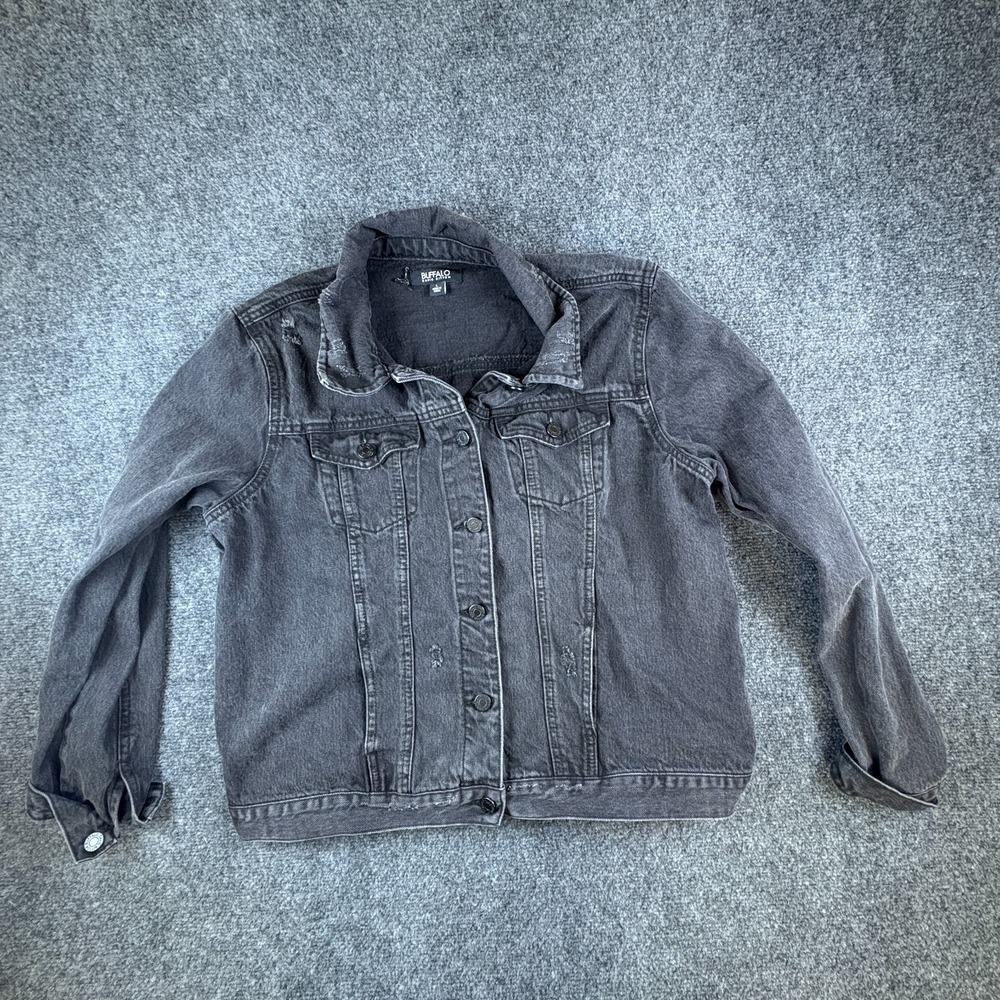 Buffalo David Bitton Trucker Jacket Womens Large Black Denim Cotton Button Front